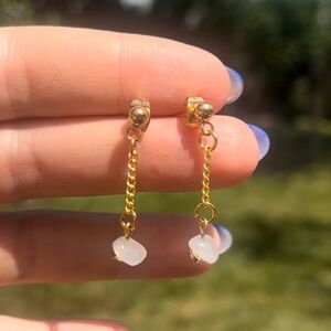 Rivkah Grace ~ Dainty Gold Rose Quartz Chain Earrings